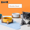 Vente en gros facile à nettoyer durable option de couleur multiple mangeoire à eau pour chien chat en céramique bol pour animaux de compagnie avec support en bois
