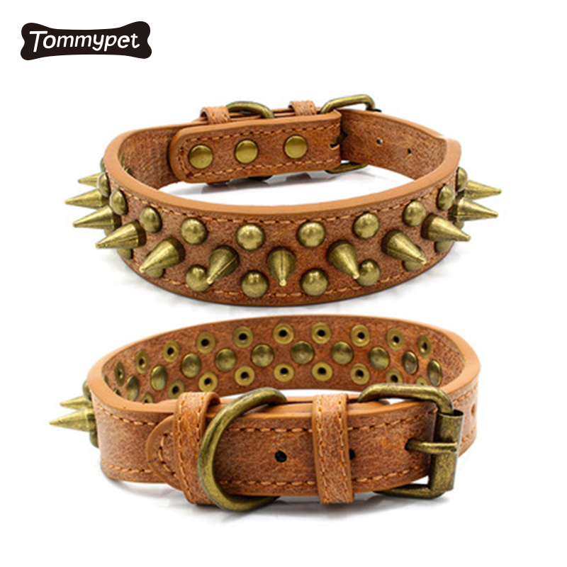 Usine de gros OEM personnalisé nouveau design chien Spike collier petit grand cuir PU collier de chien en bronze